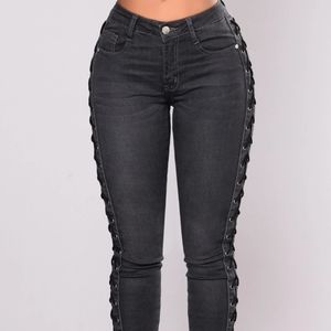 Fashion Nova Lace Up Jeans (Blue)